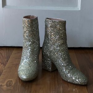 J Crew Sadie Ankle Boot, Size 7, Glitter Metallic Sequins, Like New
